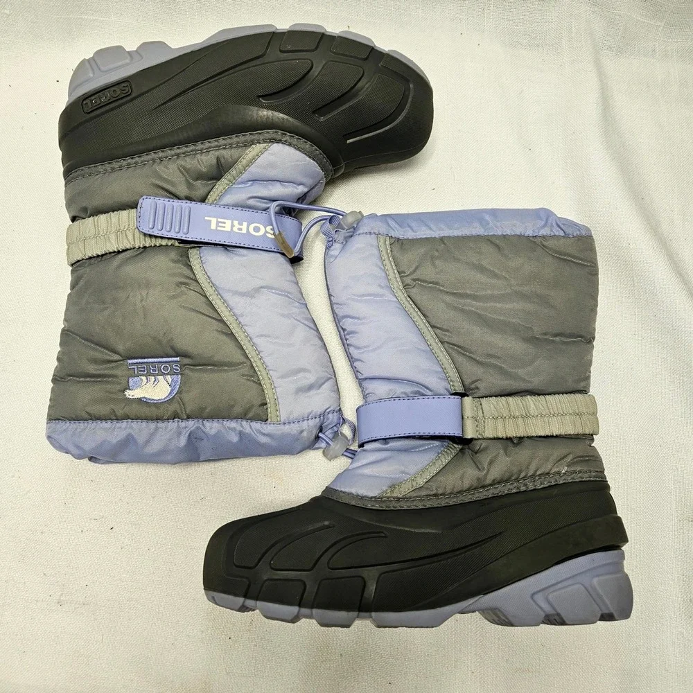 Sorel Flurry Snow Boots‎ Youth 1 Gray Purple Waterproof Insulated Winter Kids